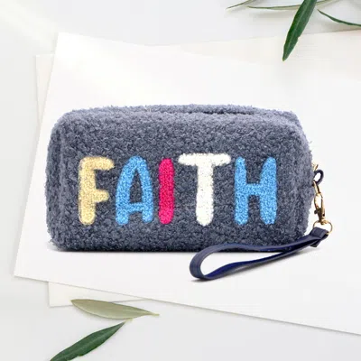 Fashnzfab Faux Fur Faith Message Pouch With Wristlet In Pink