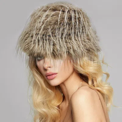 Fashnzfab Faux Fur Feather Bucket Hat In Brown