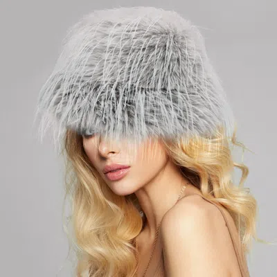 Fashnzfab Faux Fur Feather Bucket Hat In Gray