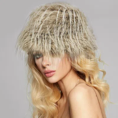 Fashnzfab Faux Fur Feather Bucket Hat In Sand