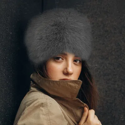 Fashnzfab Faux Fur Furry Cossack Style Winter Hat In Gray