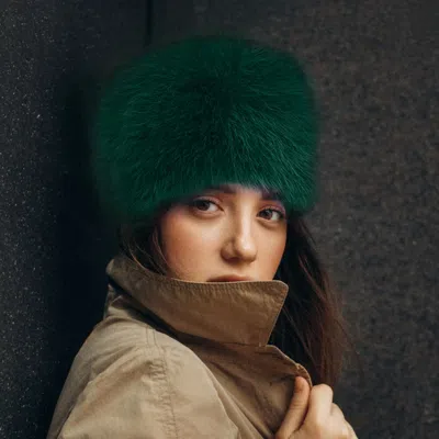 Fashnzfab Faux Fur Furry Cossack Style Winter Hat In Green