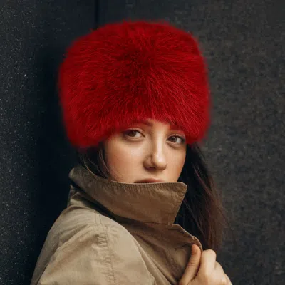 Fashnzfab Faux Fur Furry Cossack Style Winter Hat In Red