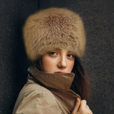 Fashnzfab Faux Fur Furry Cossack Style Winter Hat In Sand