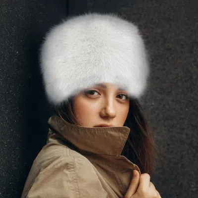 Fashnzfab Faux Fur Furry Cossack Style Winter Hat In White