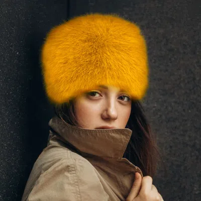 Fashnzfab Faux Fur Furry Cossack Style Winter Hat In Yellow