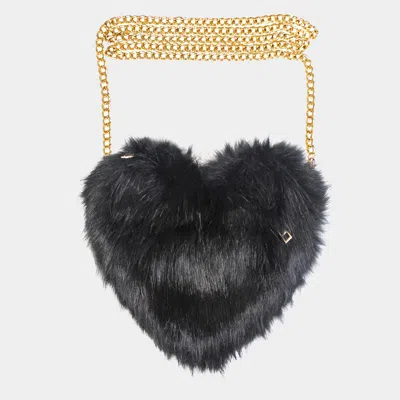 Fashnzfab Faux Fur Heart Crossbody Bag In Black