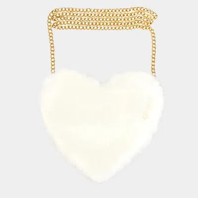 Fashnzfab Faux Fur Heart Crossbody Bag In White