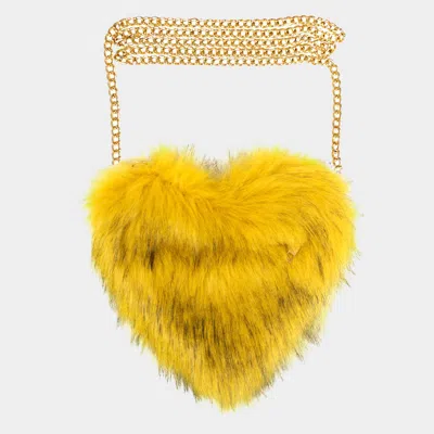 Fashnzfab Faux Fur Heart Crossbody Bag In Yellow
