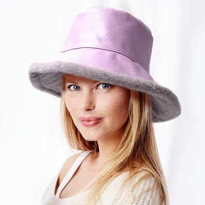 Fashnzfab Faux Fur Inside Brim Solid Bucket Hat In Pink