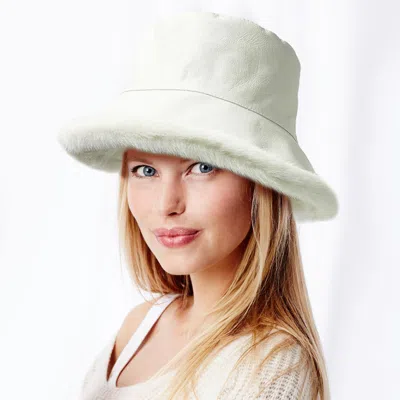 Fashnzfab Faux Fur Inside Brim Solid Bucket Hat In White
