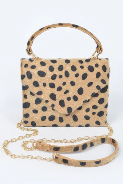 Fashnzfab Faux Fur Leo Top Handle Clutch In Brown