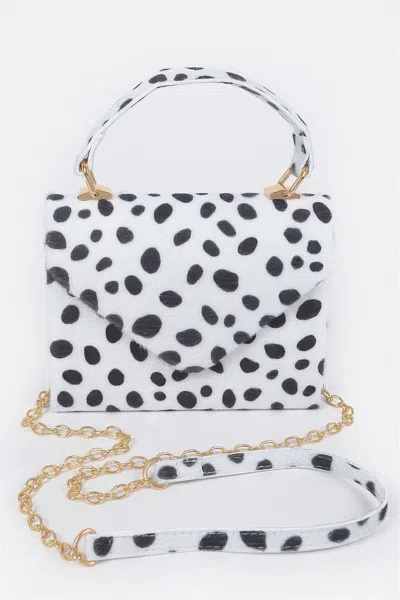 Fashnzfab Faux Fur Leo Top Handle Clutch In White