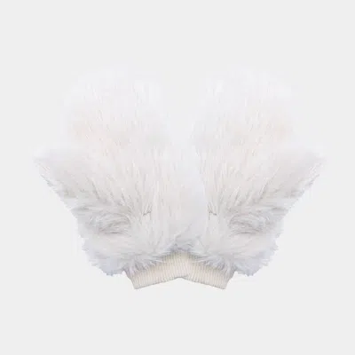 Fashnzfab Faux Fur Mitten Gloves In White