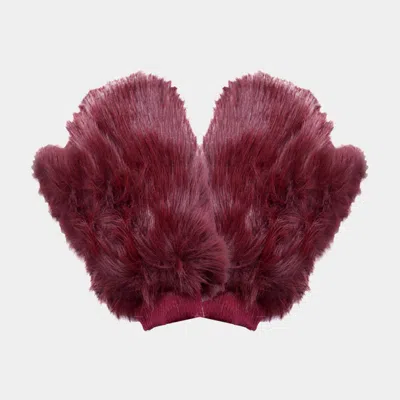 Fashnzfab Faux Fur Mitten Gloves In Burgundy