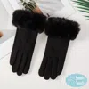 Fashnzfab Faux Fur Plush Cuff Smart Touch Gloves In Black
