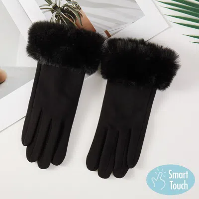 Fashnzfab Faux Fur Plush Cuff Smart Touch Gloves In Black