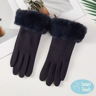 Fashnzfab Faux Fur Plush Cuff Smart Touch Gloves In Blue
