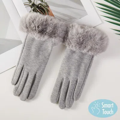 Fashnzfab Faux Fur Plush Cuff Smart Touch Gloves In Gray