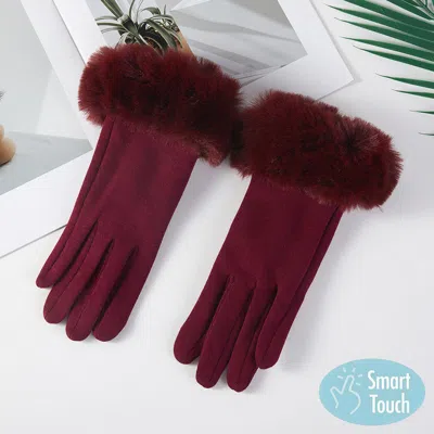 Fashnzfab Faux Fur Plush Cuff Smart Touch Gloves In White
