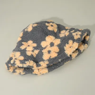 Fashnzfab Faux Fur Plush Floral Pattern Winter Bucket Hat In Blue