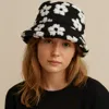 Fashnzfab Faux Fur Plush Floral Pattern Winter Bucket Hat In Multi