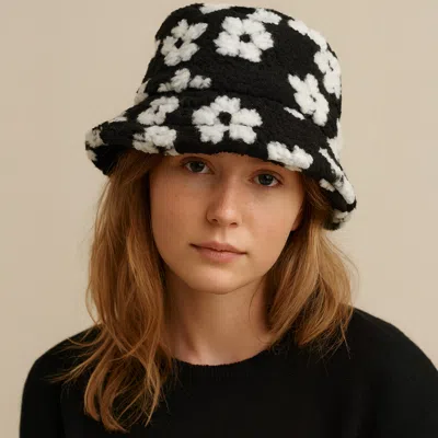 Fashnzfab Faux Fur Plush Floral Pattern Winter Bucket Hat In Multi