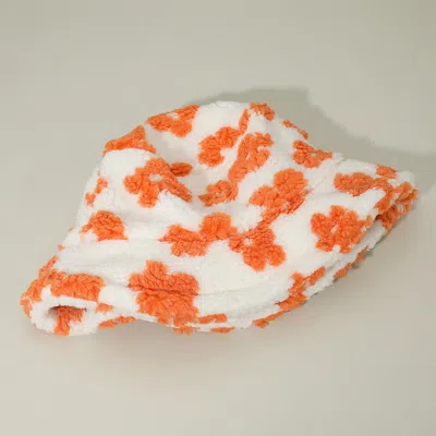 Fashnzfab Faux Fur Plush Floral Pattern Winter Bucket Hat In Pink