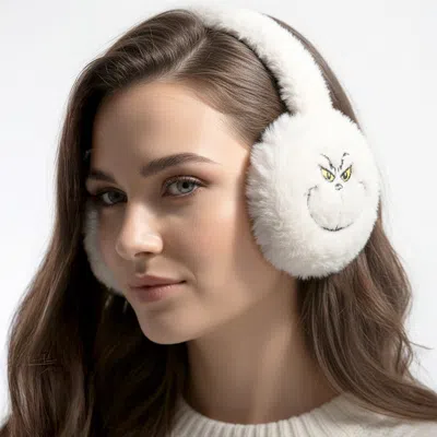 Fashnzfab Faux Fur Plush Grinch Embroidered Earmuffs In White