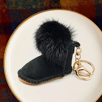 Fashnzfab Faux Fur Pom Pom Boot Keychain In Black