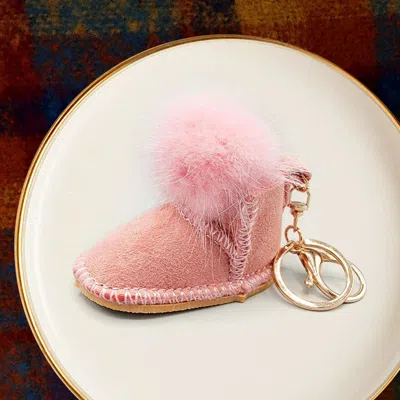 Fashnzfab Faux Fur Pom Pom Boot Keychain In Pink