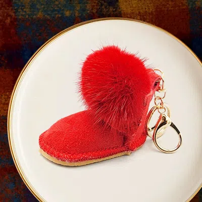 Fashnzfab Faux Fur Pom Pom Boot Keychain In Red