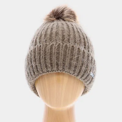 Fashnzfab Faux Fur Pom Pom Cuffed Single Layered Beanie Hat In Grey