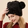 Fashnzfab Faux Fur Pom Pom Ear Beanie Hat In Black