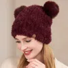 Fashnzfab Faux Fur Pom Pom Ear Beanie Hat In White