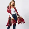 Fashnzfab Faux Fur Pom Pom Tassel Plaid Scarf In Red
