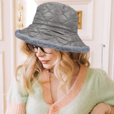 Fashnzfab Faux Fur Quilted Bucket Hat In Gray