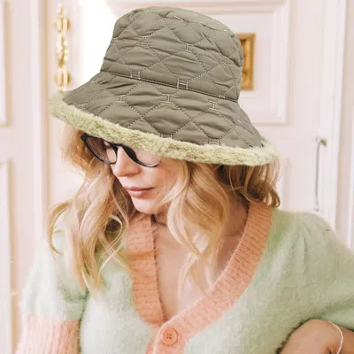 Fashnzfab Faux Fur Quilted Bucket Hat In Green
