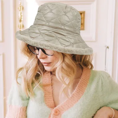 Fashnzfab Faux Fur Quilted Bucket Hat In Silver
