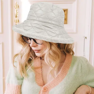 Fashnzfab Faux Fur Quilted Bucket Hat In Silver