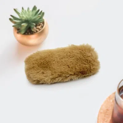 Fashnzfab Faux Fur Rectangle Snap Hair Clip In Brown