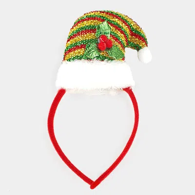 Fashnzfab Faux Fur Rib Christmas Santa Hat Pom Pom Headband In Multi
