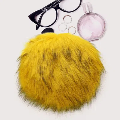 Fashnzfab Faux Fur Round Crossbody Bag In Yellow