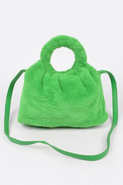 Fashnzfab Faux Fur Round Handle Bucket Bag In Orange