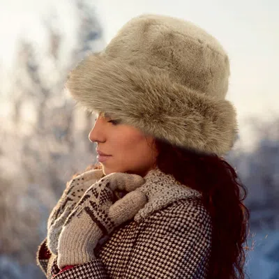 Fashnzfab Faux Fur Russian Style Plush Bucket Hat In Brown