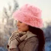 Fashnzfab Faux Fur Russian Style Plush Bucket Hat In Pink