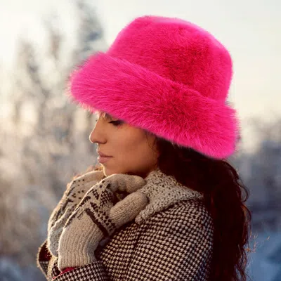 Fashnzfab Faux Fur Russian Style Plush Bucket Hat In Pink