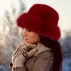 Fashnzfab Faux Fur Russian Style Plush Bucket Hat In Red