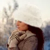 Fashnzfab Faux Fur Russian Style Plush Bucket Hat In White