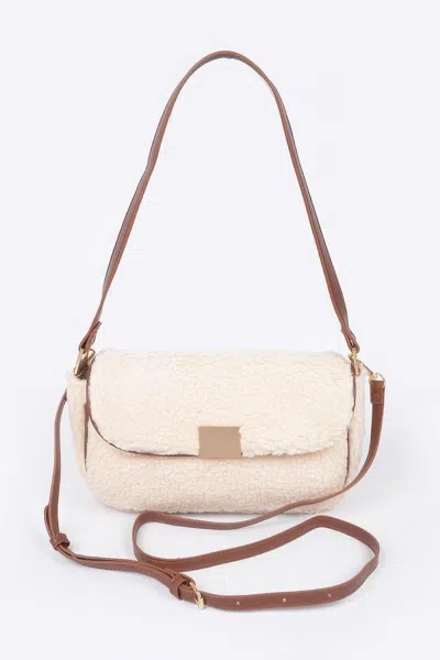 Fashnzfab Faux Fur Shoulder Bag In Beige